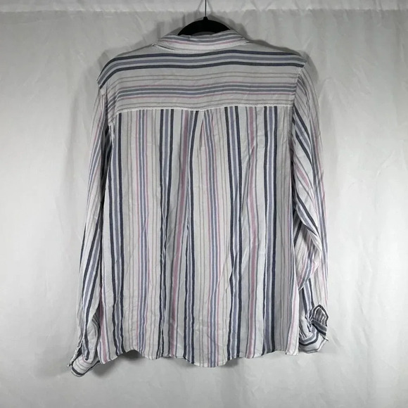 Maurices Blouse Women's XXL Pink White Striped Button Up Long Sleeve V-neck - Picture 8 of 10